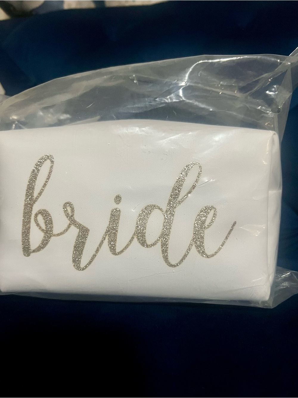 Bride White Cosmetic Bag with Gold Glitter Script